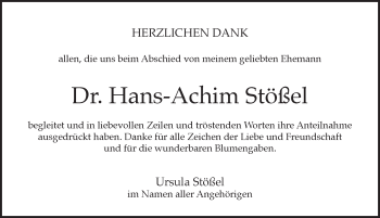 Traueranzeige von Hans-Achim Stößel von Pegnitz-Zeitung